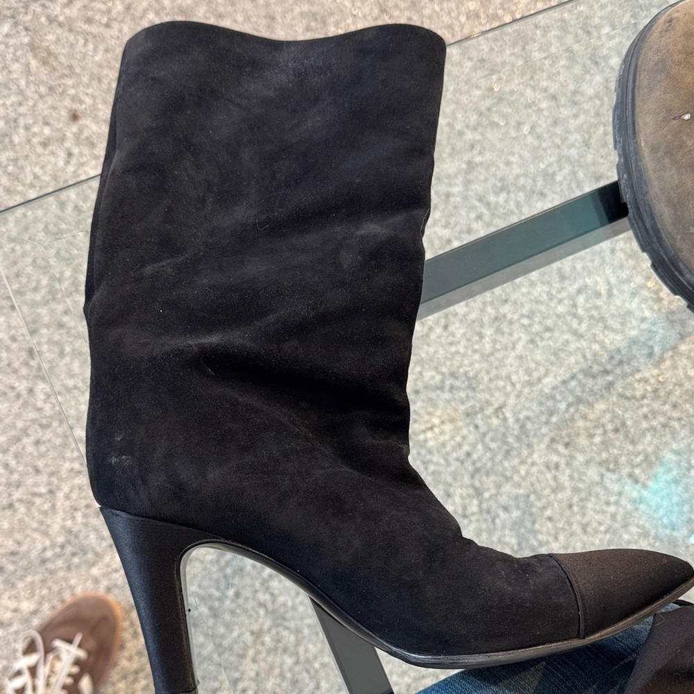 CHANEL Black Suede Heeled Boots